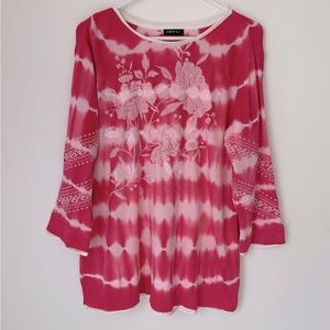APNY Waffle Knit Tie Dye Pink Embroidery Tunic Large